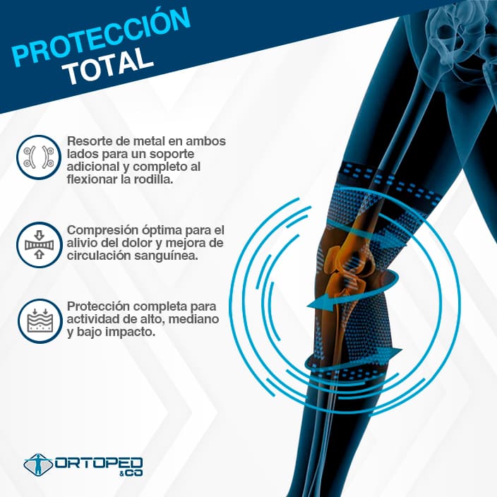 Rodillera profesional de compresión con protector de gel para rótula y estabilizadores de resorte laterales