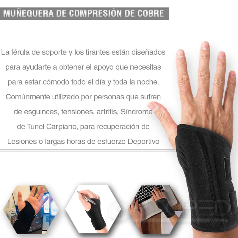 Muñequera de Compresión de Cobre para Artritis, Túnel Carpiano y Tendinitis