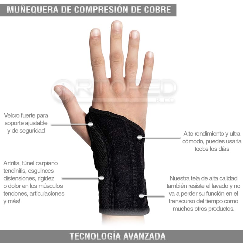 Muñequera de Compresión de Cobre para Artritis, Túnel Carpiano y Tendinitis