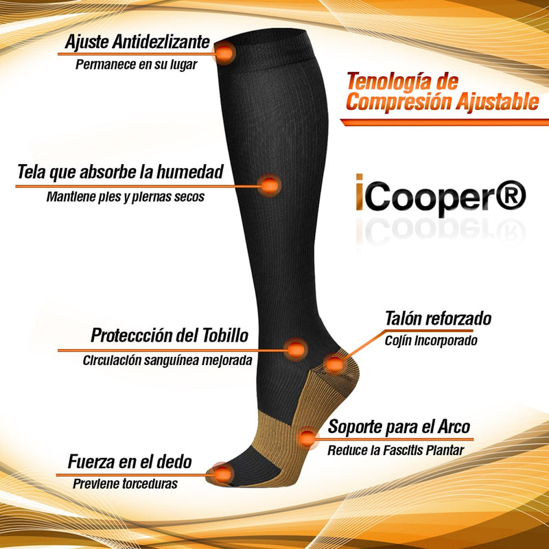 Calcetines de Compresión con Infusión de Cobre, de 15-20 mm Unisex 3 PACK